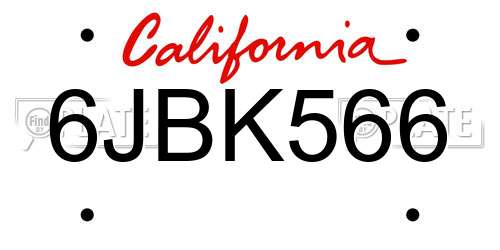 6JBK566 California License Plate
