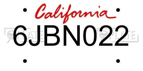 6JBN022 California License Plate
