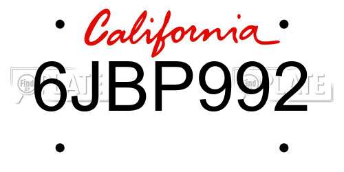 6JBP992 California License Plate