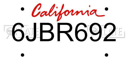 6JBR692 California License Plate