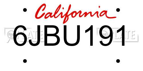 6JBU191 California License Plate