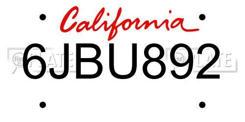 6JBU892 California License Plate