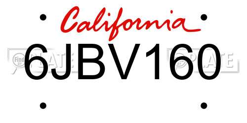 6JBV160 California License Plate
