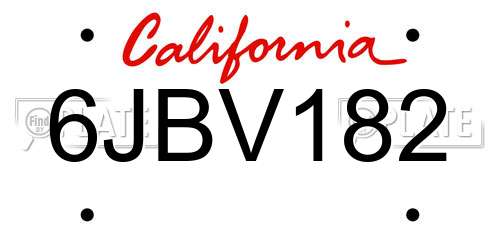 6JBV182 California License Plate