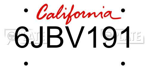 6JBV191 California License Plate