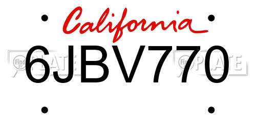 6JBV770 California License Plate