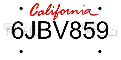 6JBV859 California License Plate