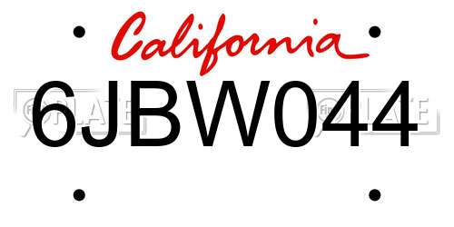 6JBW044 California License Plate