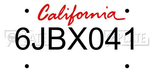 6JBX041 California License Plate