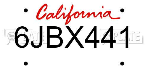 6JBX441 California License Plate