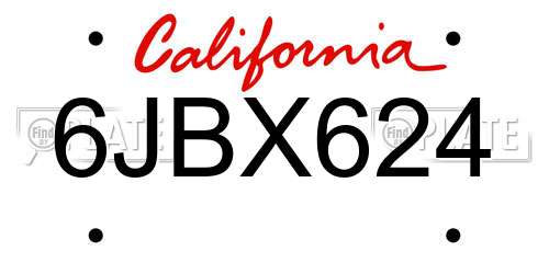 6JBX624 California License Plate