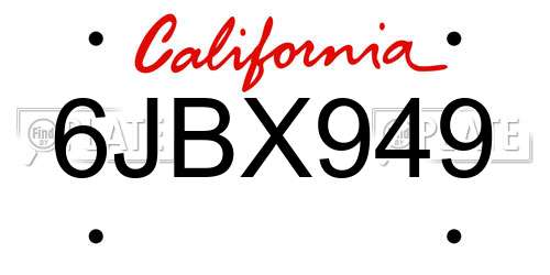 6JBX949 California License Plate