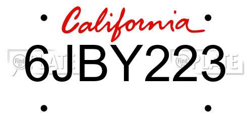 6JBY223 California License Plate