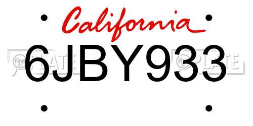 6JBY933 California License Plate