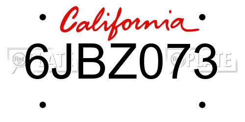 6JBZ073 California License Plate