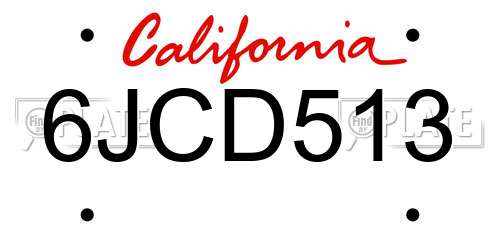 6JCD513 California License Plate