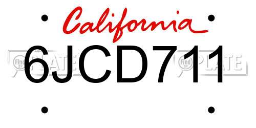 6JCD711 California License Plate