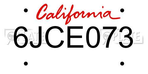 6JCE073 California License Plate