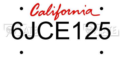 6JCE125 California License Plate