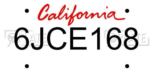 6JCE168 California License Plate