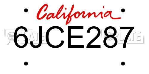 6JCE287 California License Plate