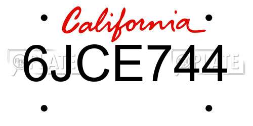 6JCE744 California License Plate