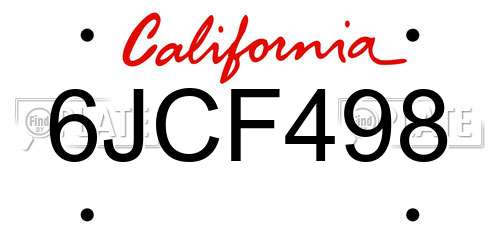 6JCF498 California License Plate