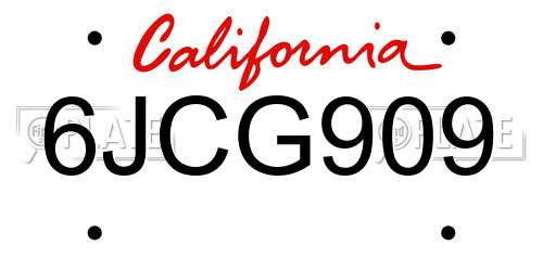 6JCG909 California License Plate