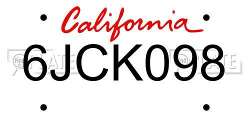 6JCK098 California License Plate