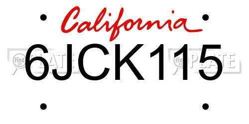 6JCK115 California License Plate