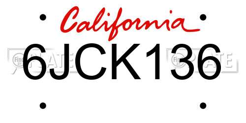 6JCK136 California License Plate
