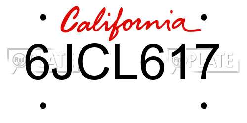 6JCL617 California License Plate