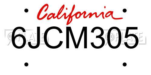 6JCM305 California License Plate