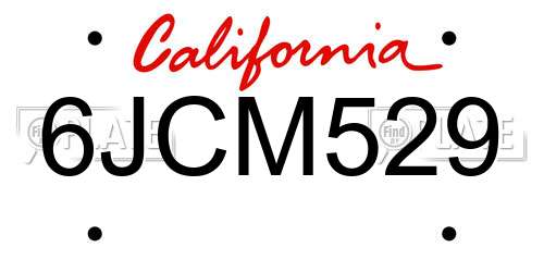 6JCM529 California License Plate