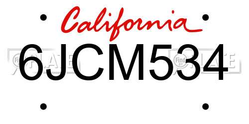 6JCM534 California License Plate