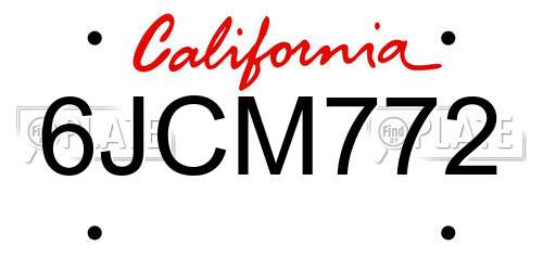 6JCM772 California License Plate