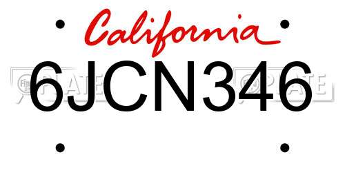 6JCN346 California License Plate