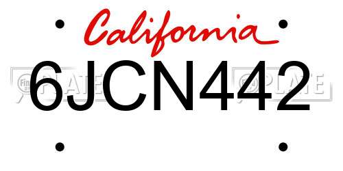6JCN442 California License Plate