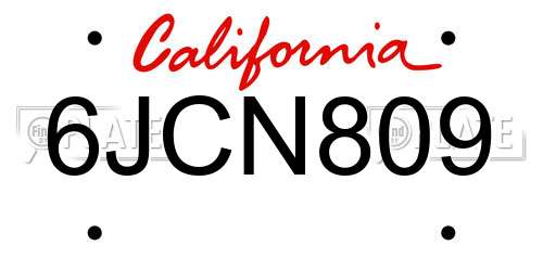 6JCN809 California License Plate