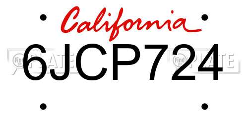 6JCP724 California License Plate