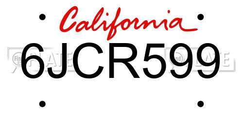 6JCR599 California License Plate