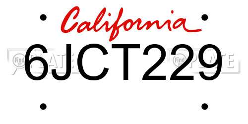 6JCT229 California License Plate