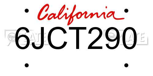 6JCT290 California License Plate