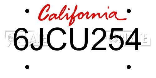 6JCU254 California License Plate