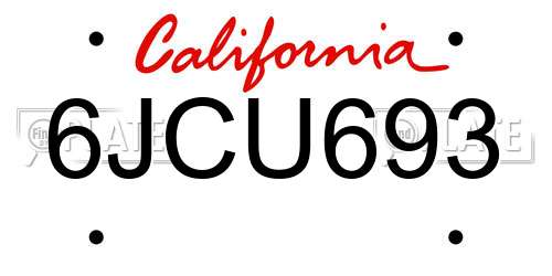 6JCU693 California License Plate