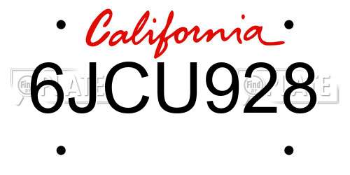 6JCU928 California License Plate