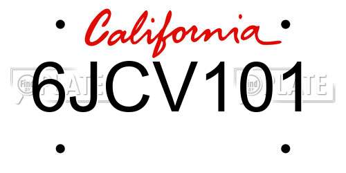 6JCV101 California License Plate