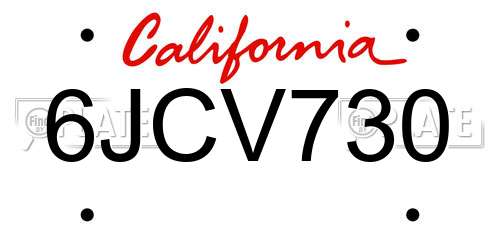 6JCV730 California License Plate