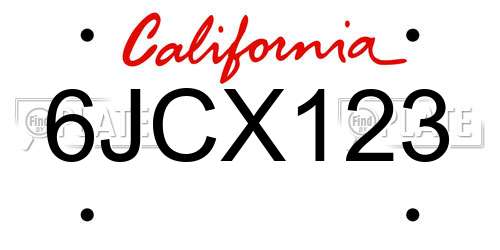 6JCX123 California License Plate