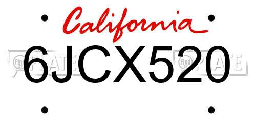 6JCX520 California License Plate
